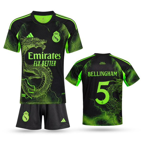 Dječji fluorescentni nogometni komplet Real Madrid, Bellingham. Neonsko zeleno zmajevo izdanje 2025
