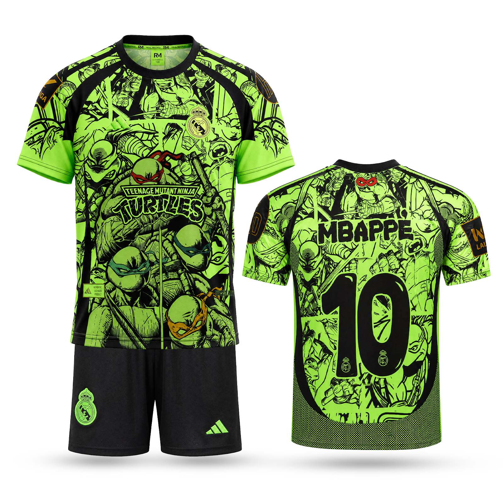 Dječji fluorescentni nogometni komplet Real Madrid, Mbappe. Neonsko Ninja Turtles izdanje 2025
