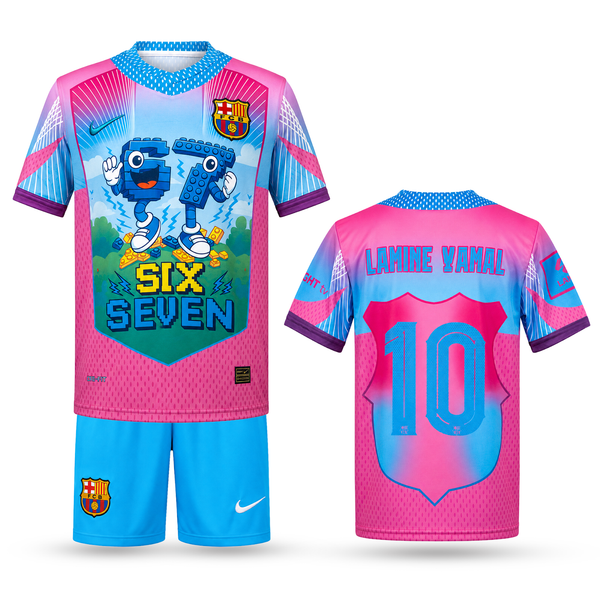 Barcelona Dječji Nogometni Komplet, Jamal. Six Seven Edition, Svjetloplavo-ružičast