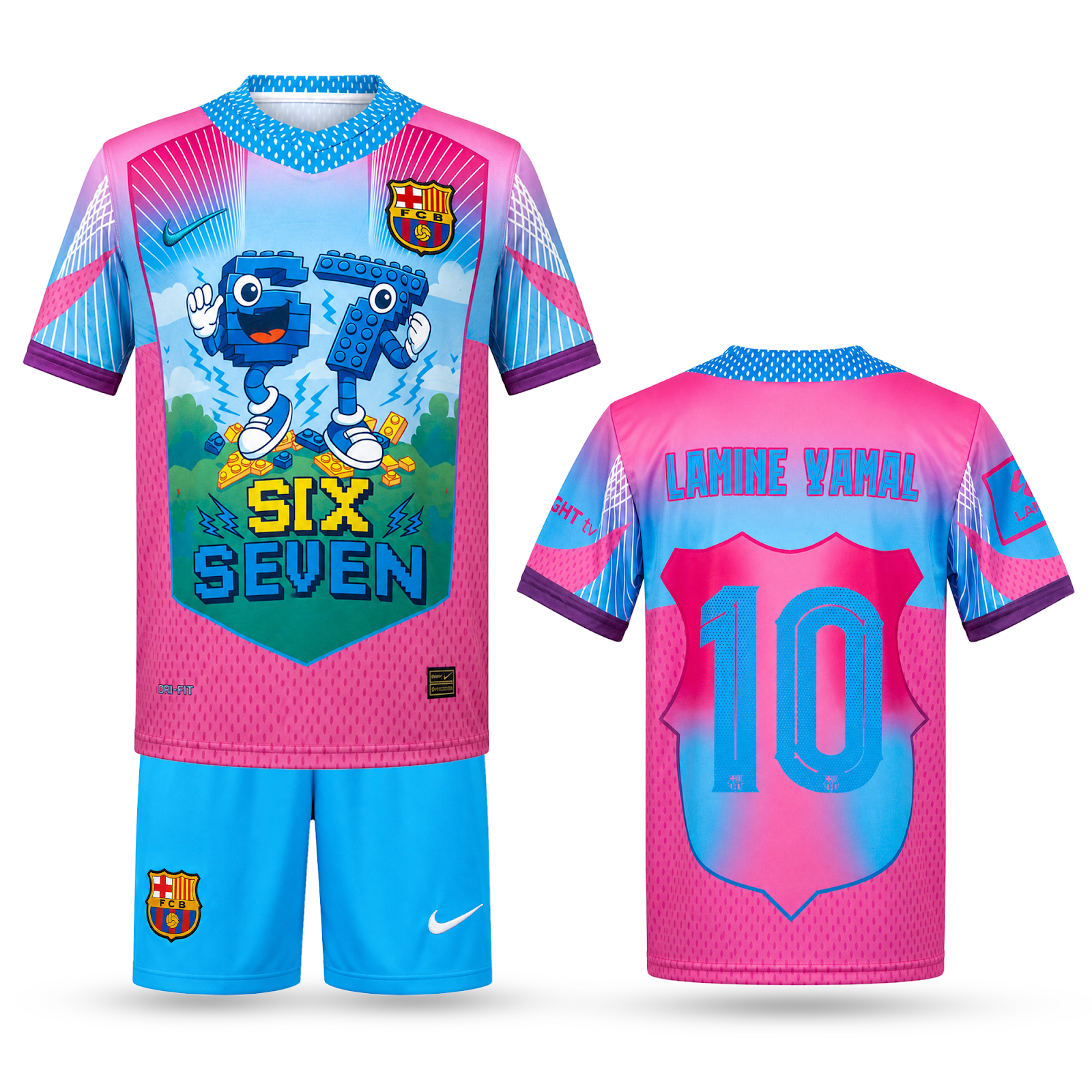 Barcelona Dječji Nogometni Komplet, Jamal. Six Seven Edition, Svjetloplavo-ružičast