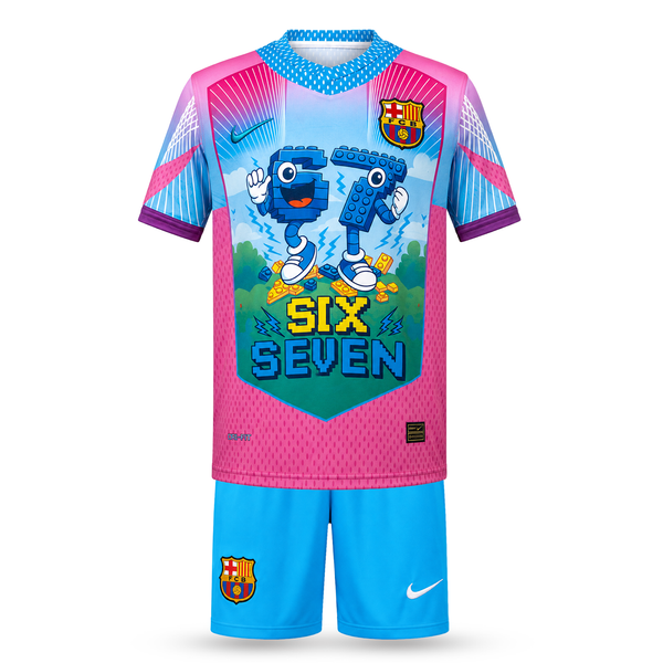 Barcelona Dječji Nogometni Komplet, Jamal. Six Seven Edition, Svjetloplavo-ružičast