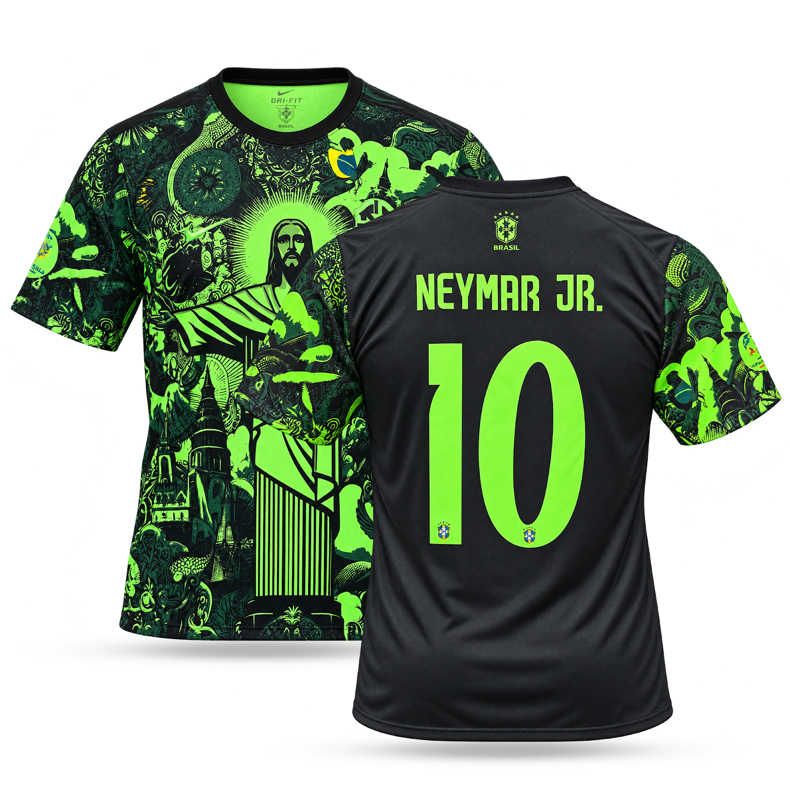 Muški fluorescentni dres Brazil, Neymar. Neonsko zeleno izdanje iz 2025