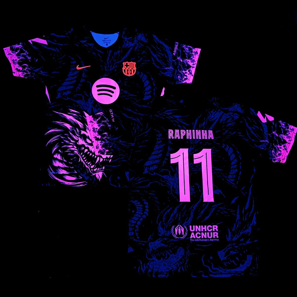 Muški fluorescentni dres Barcelona, Raphinia. Neonsko ružičasto izdanje sa zmajem